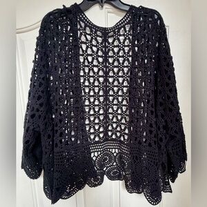 Chico’s Crochet Women’s Black Open Front Cardigan Sweater
